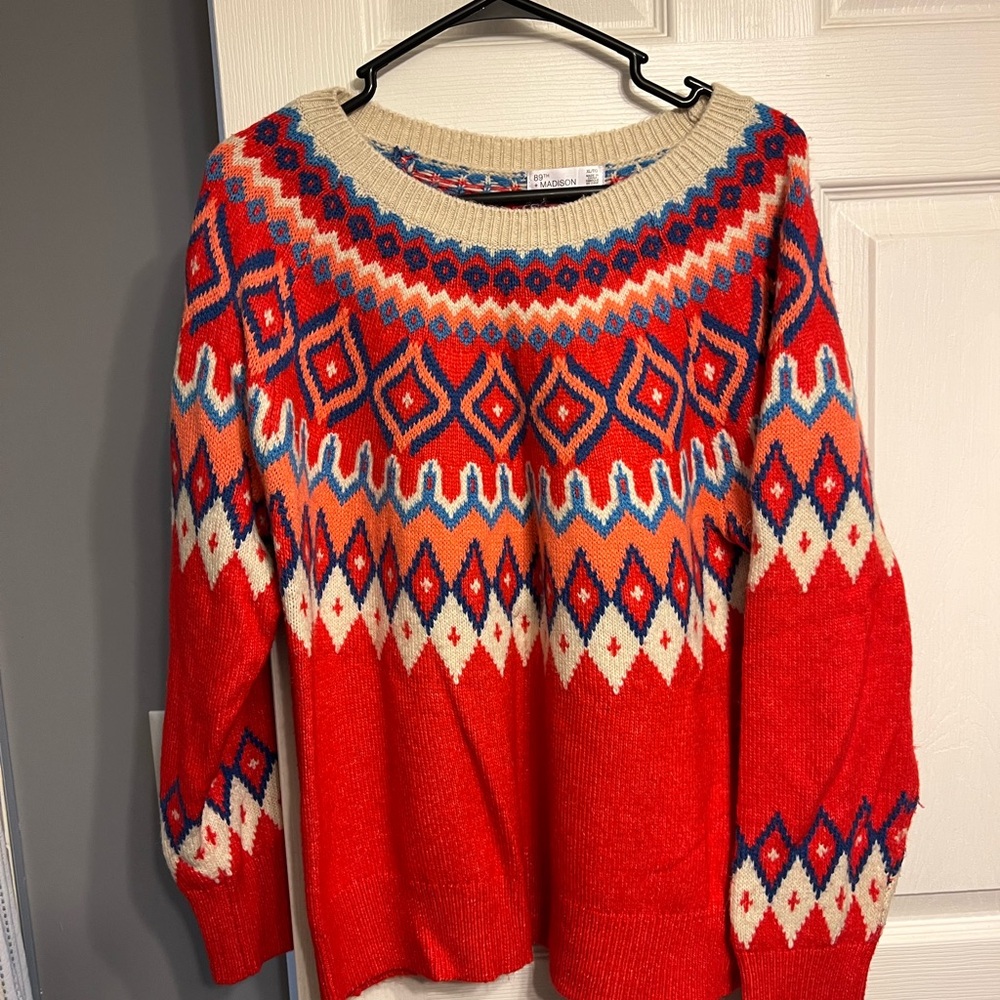 89th & Madison Red and Cream Patterned Sweater